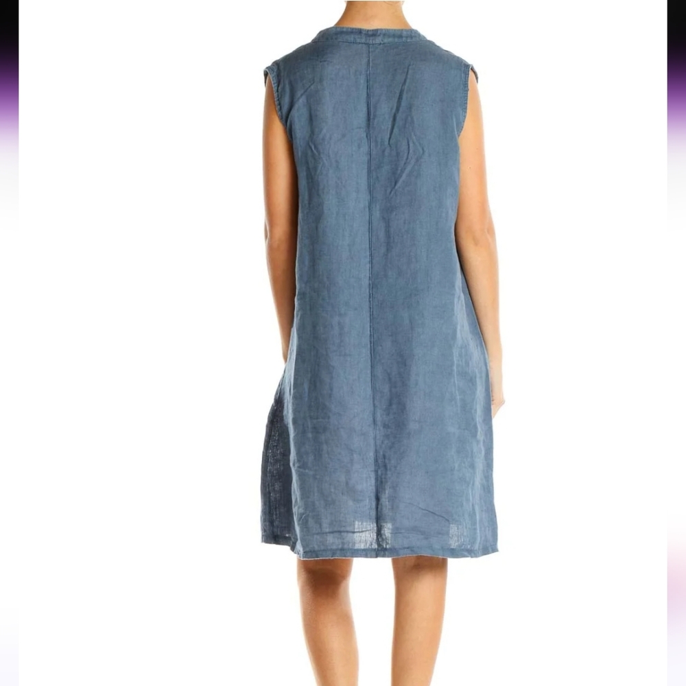Alessia Pacini Blue Linen Sleeveless Midi Shift Dress In Size XS - Picture 3 of 8